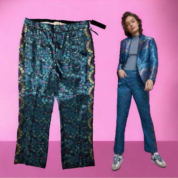 Anthropologie: The Essential Slim Straight Pants in Brocade Print 💎 - Picture 4 of 9
